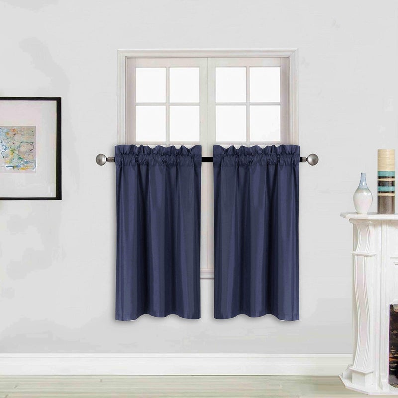 Home Collection Triple Weave Blackout Curtain Panel, 58W x 34L inches, 100% Light Blocking, Noise Reducing,Solid Color (Navy Blue) - Image 1